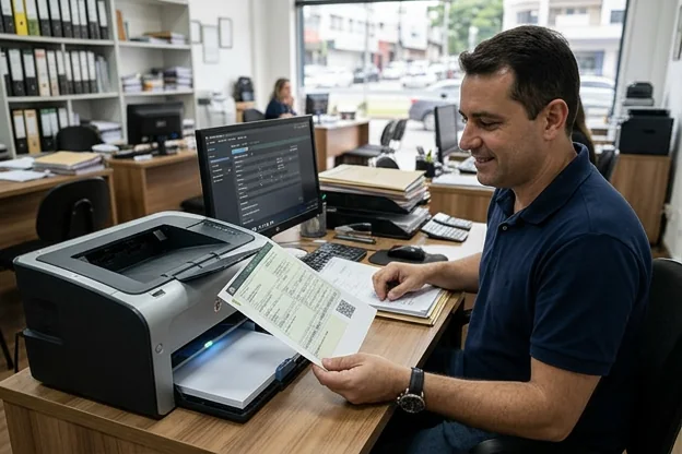 Profissional realizando impressão do CRLV-e.
